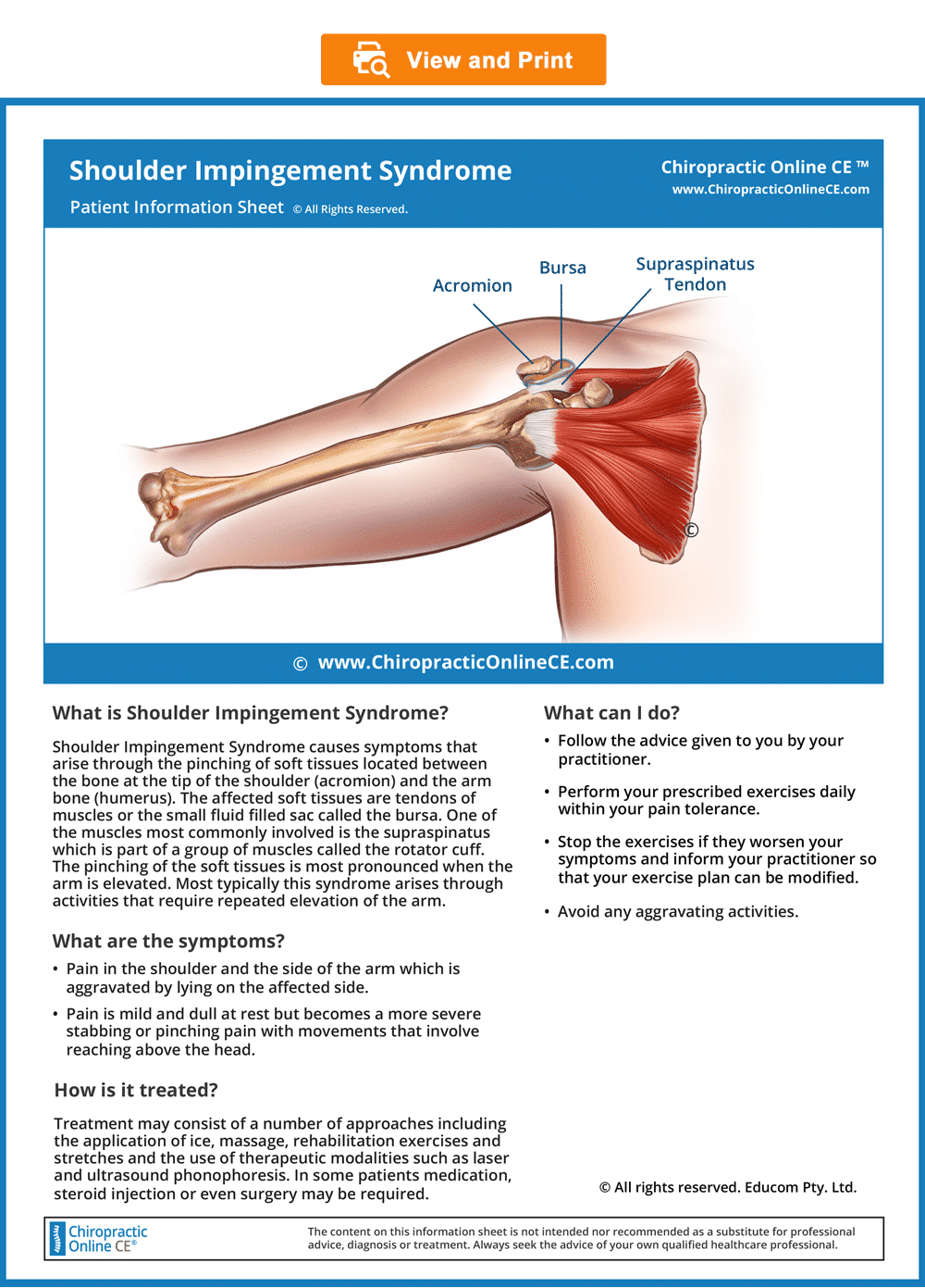 Unit Subacromial Impingement Syndrome LIFEWEST S U Chiropractic Online CE
