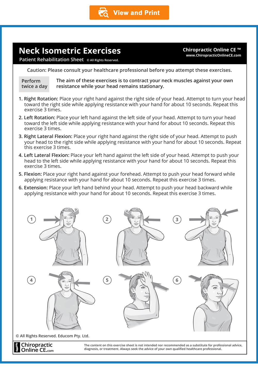 Sample Patient Education and Exercise Sheets - Chiropractic Online CE.com